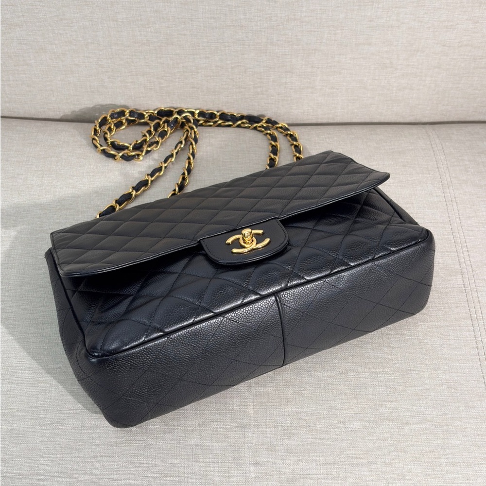 SOLD - CHANEL Black Caviar Classic Single Flap Jumbo GHW - Picture 6 of 16